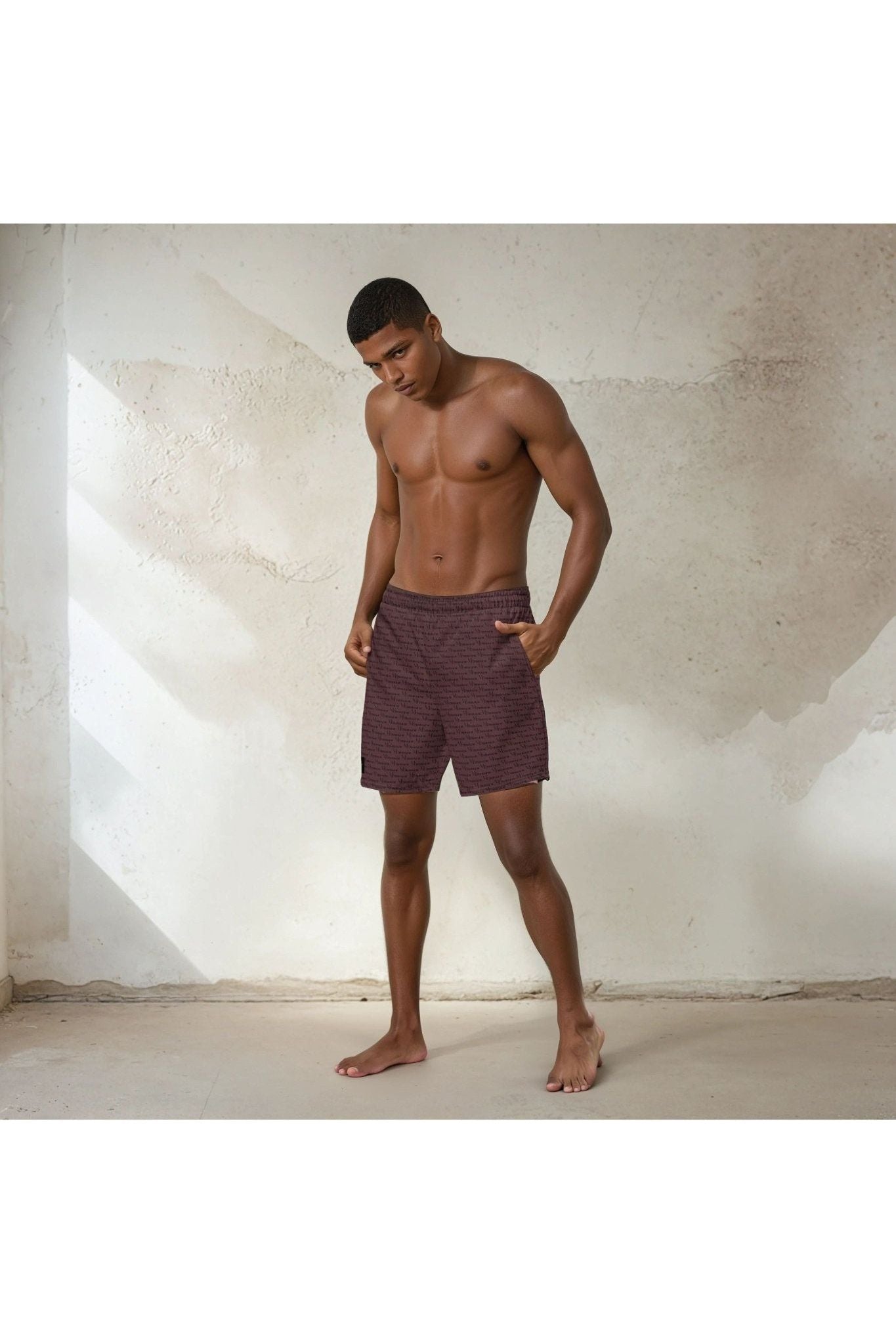 Official Logo Official Logo Repeat Print Swim Shorts - Chestnut