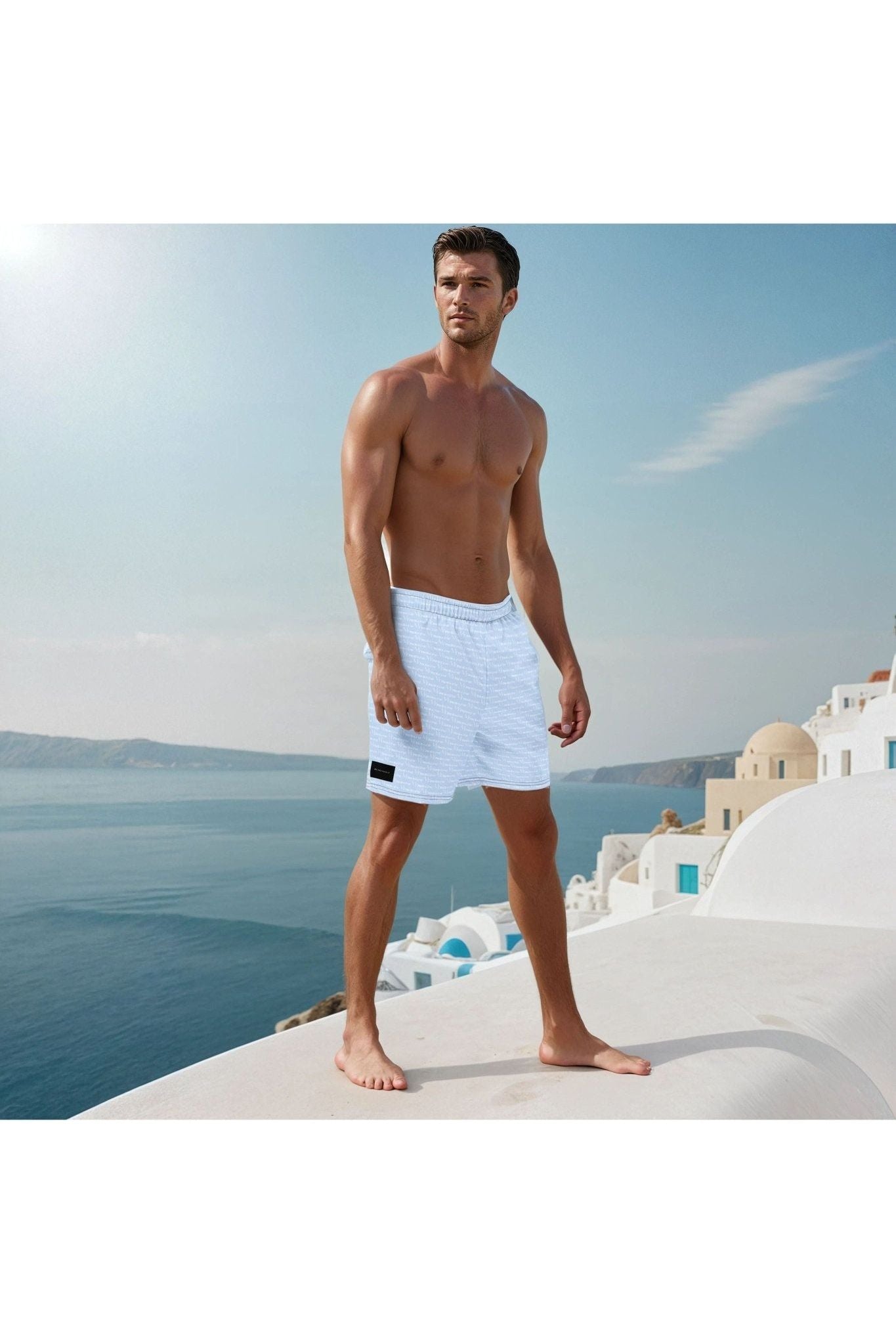 Official Logo Repeat Print Swim Shorts - French Blue