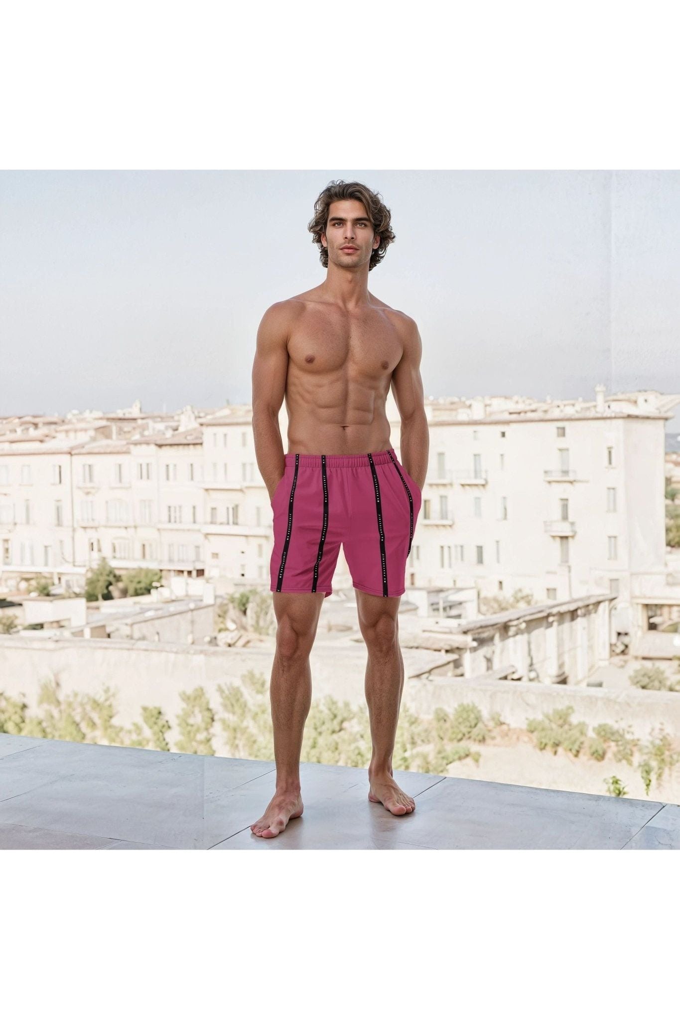 On Set Stripe Logo Shorts - Berry