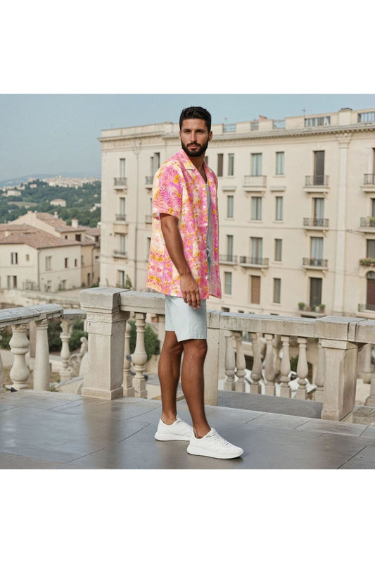 Vibing Tropics Short Sleeve Shirt - Pink