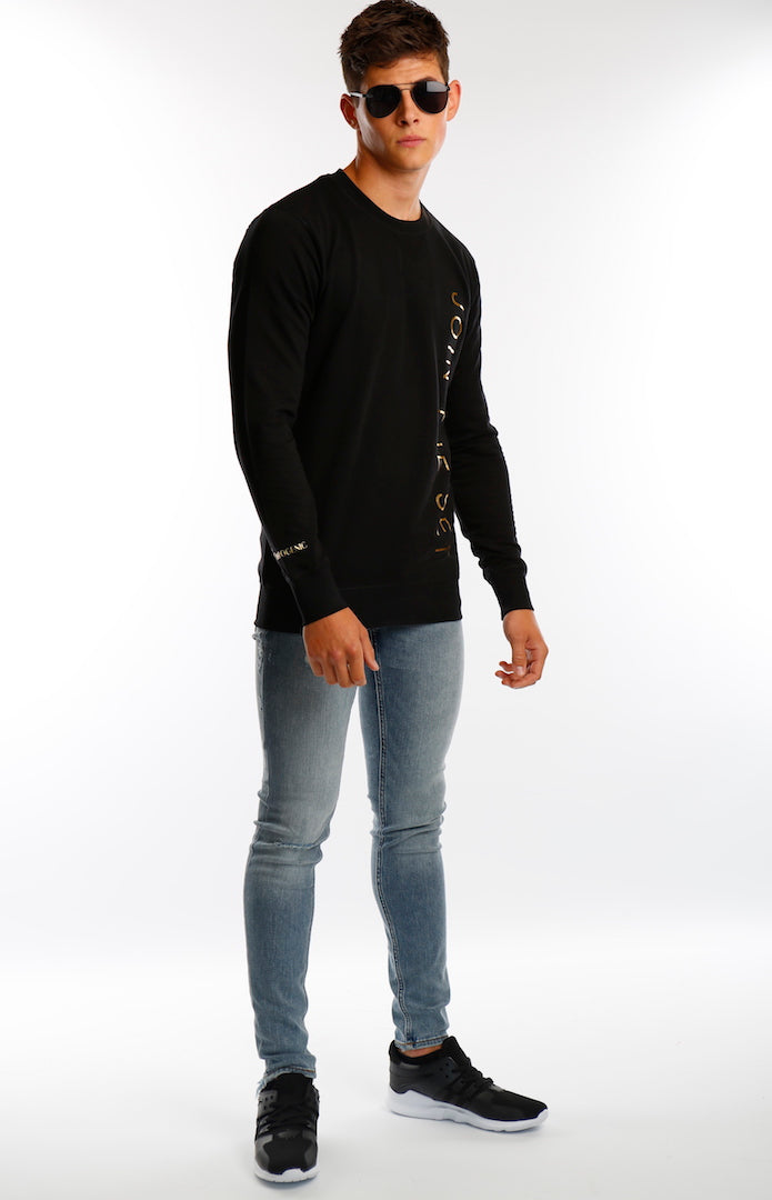 Join The Set® Gold Foil Light Weight Crew Neck Sweat In Black - Mr Photogenic