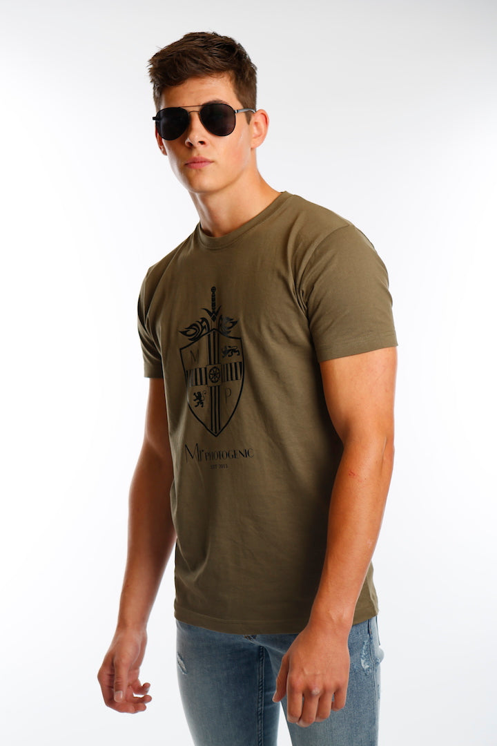 Olive Large Shield Logo T Shirt - Mr Photogenic
