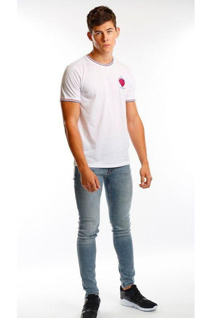 White Tipped Stripe Logo T Shirt - Mr Photogenic