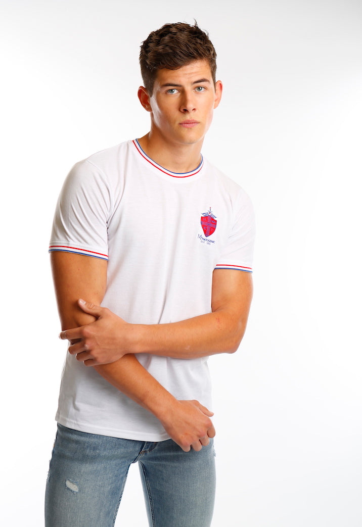 White Tipped Stripe Logo T Shirt - Mr Photogenic