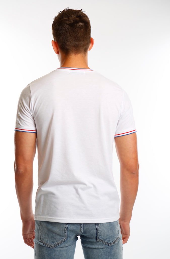 White Tipped Stripe Logo T Shirt - Mr Photogenic