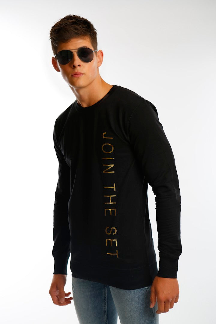 Join The Set® Gold Foil Light Weight Crew Neck Sweat In Black - Mr Photogenic